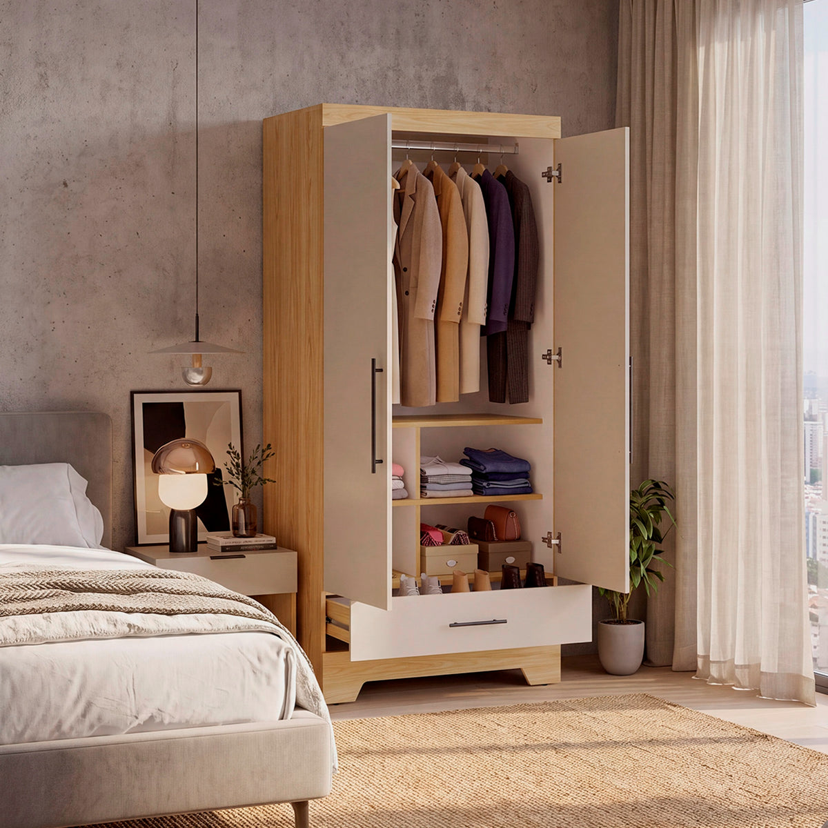 Clóset Essent blanco fresno y capri en MDP 86x180 cm con 2 puertas y cajón