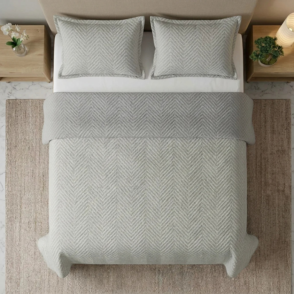 Tendido queen gris Kyoto 160x190 cm en microfibra con 2 fundas