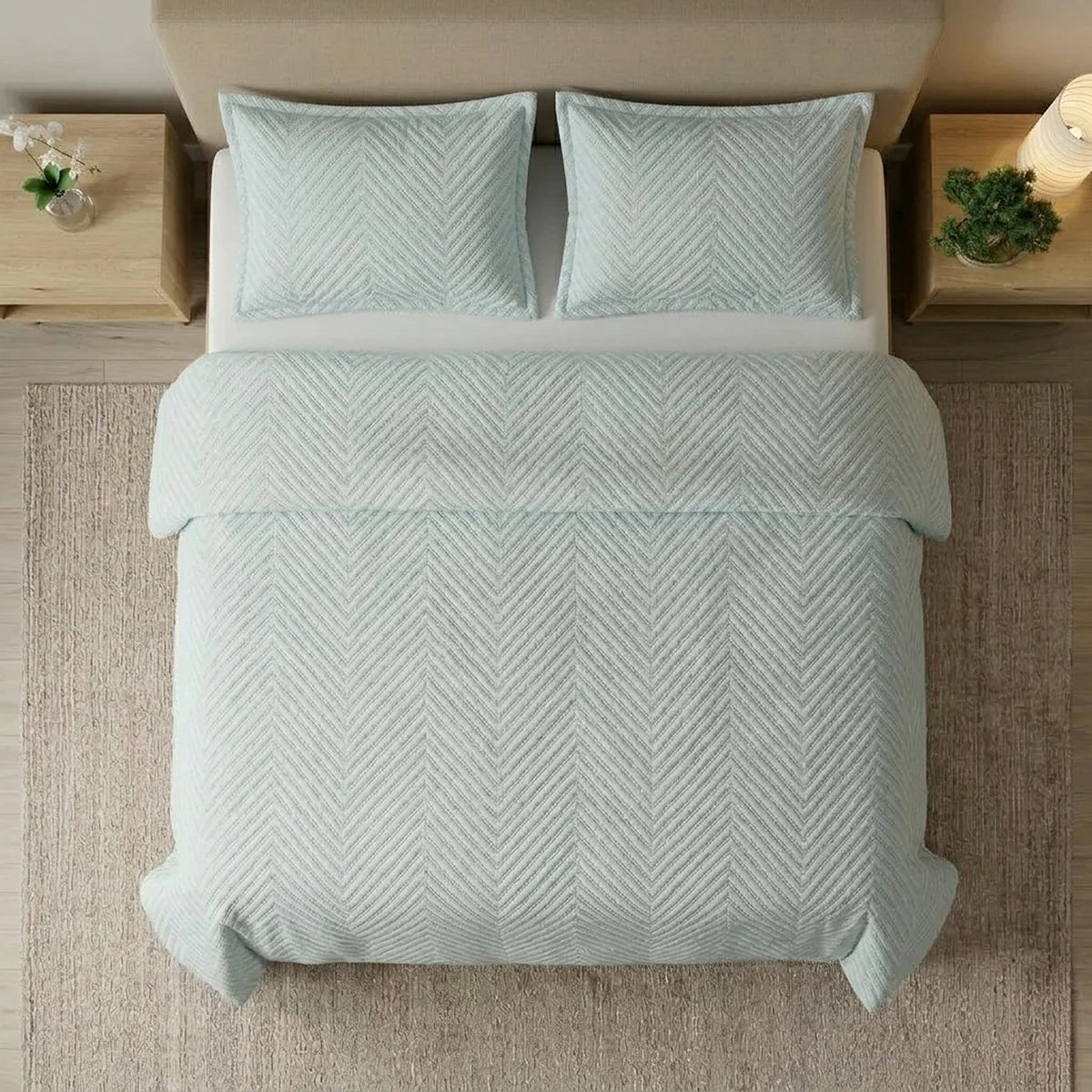 Cubrelecho para Cama doble azul Kyoto 140x190 cm en microfibra con 2 fundas