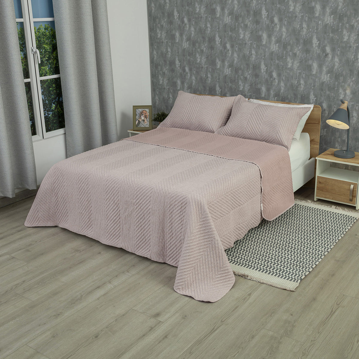 Tendido rosa Kyoto queen 160x190 cm en microfibra con 2 fundas
