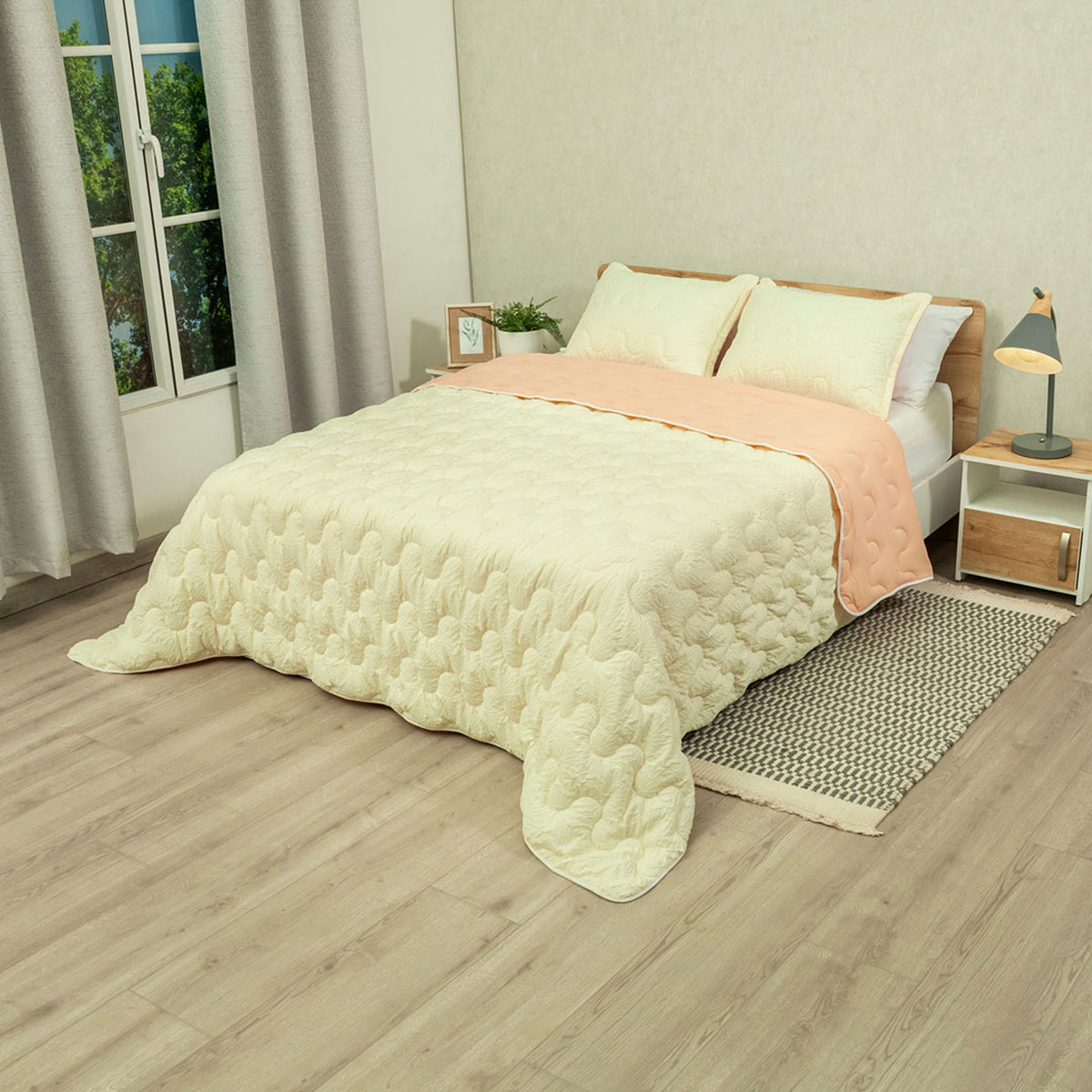 Cubrelecho para cama doble rosado Flora superacolchado en microfibra 140x190 cm