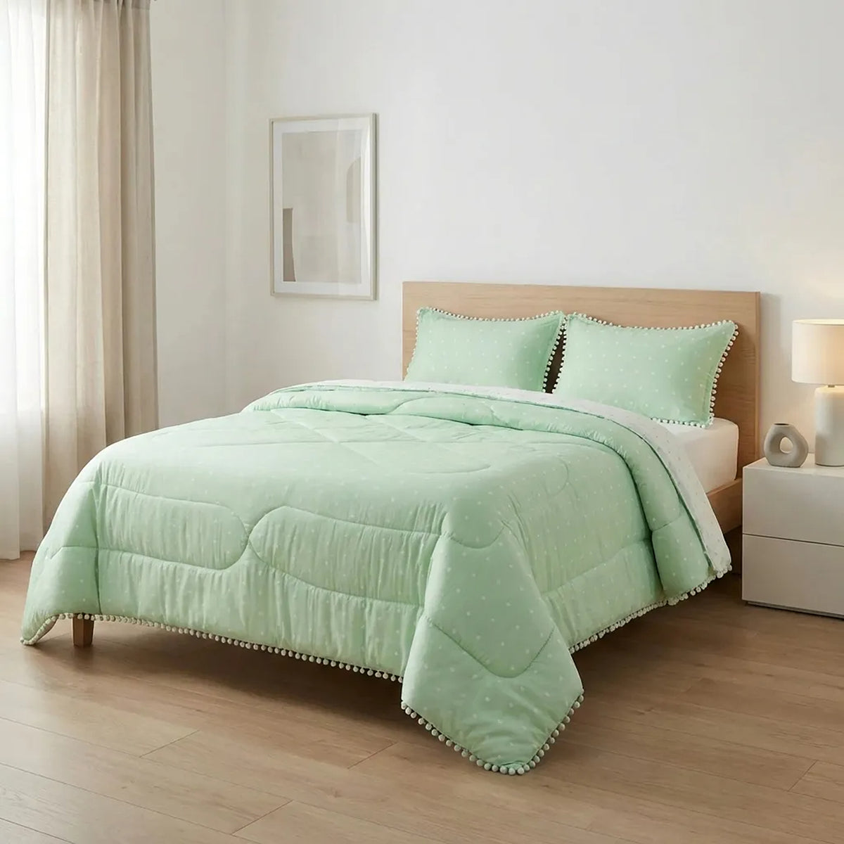 Cubrelecho para cama doble verde Luno 140x190 cm acolchado doble faz 3 piezas