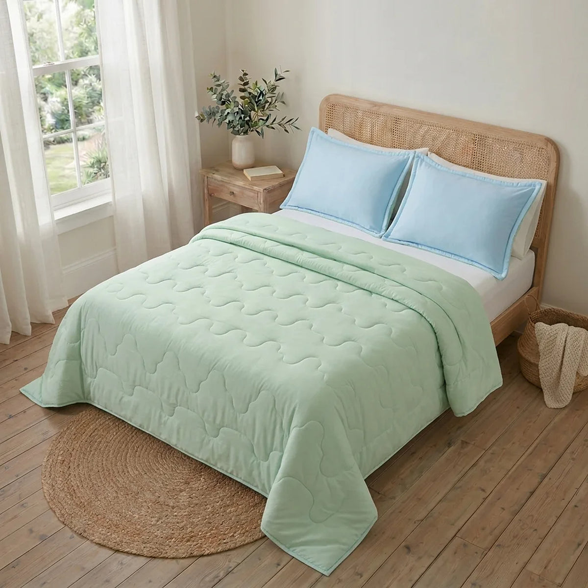 Cubrelecho acolchado queen verde Cotton Sense doble faz 160x190 cm