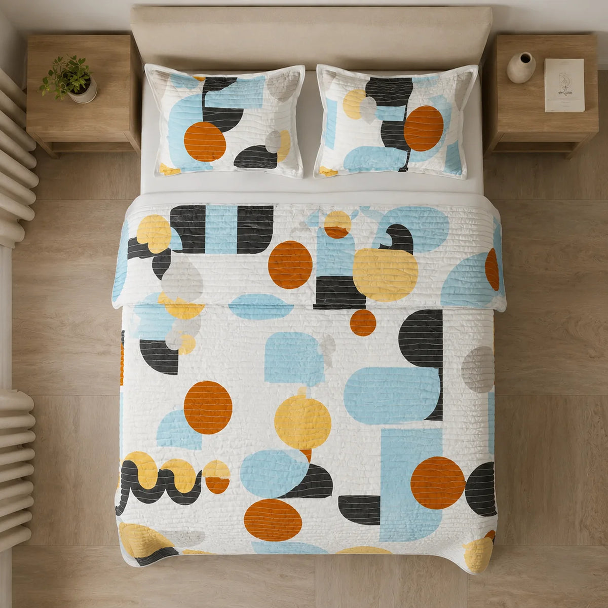 Cubrelecho para cama doble Geo Balance azul doble faz en microfibra 140x190 cm