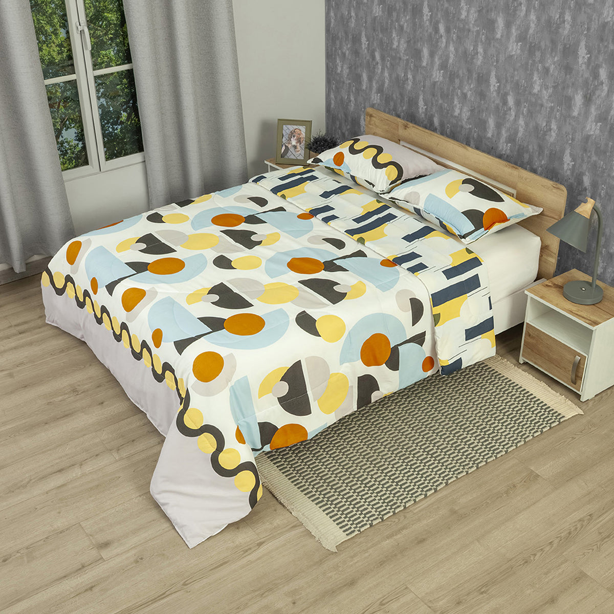 Cubrelecho para cama doble blanco Geo Balance doble faz 140x190 cm 3 piezas