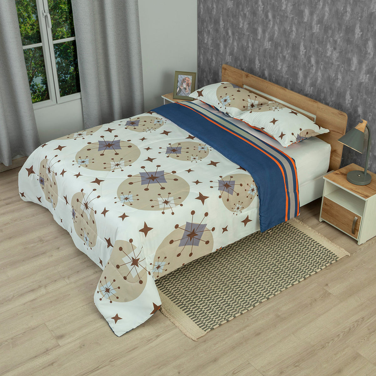 Cubrelecho Pincelada Austral para cama doble blanco y azul oscuro 140x190 cm doble faz en microfibra