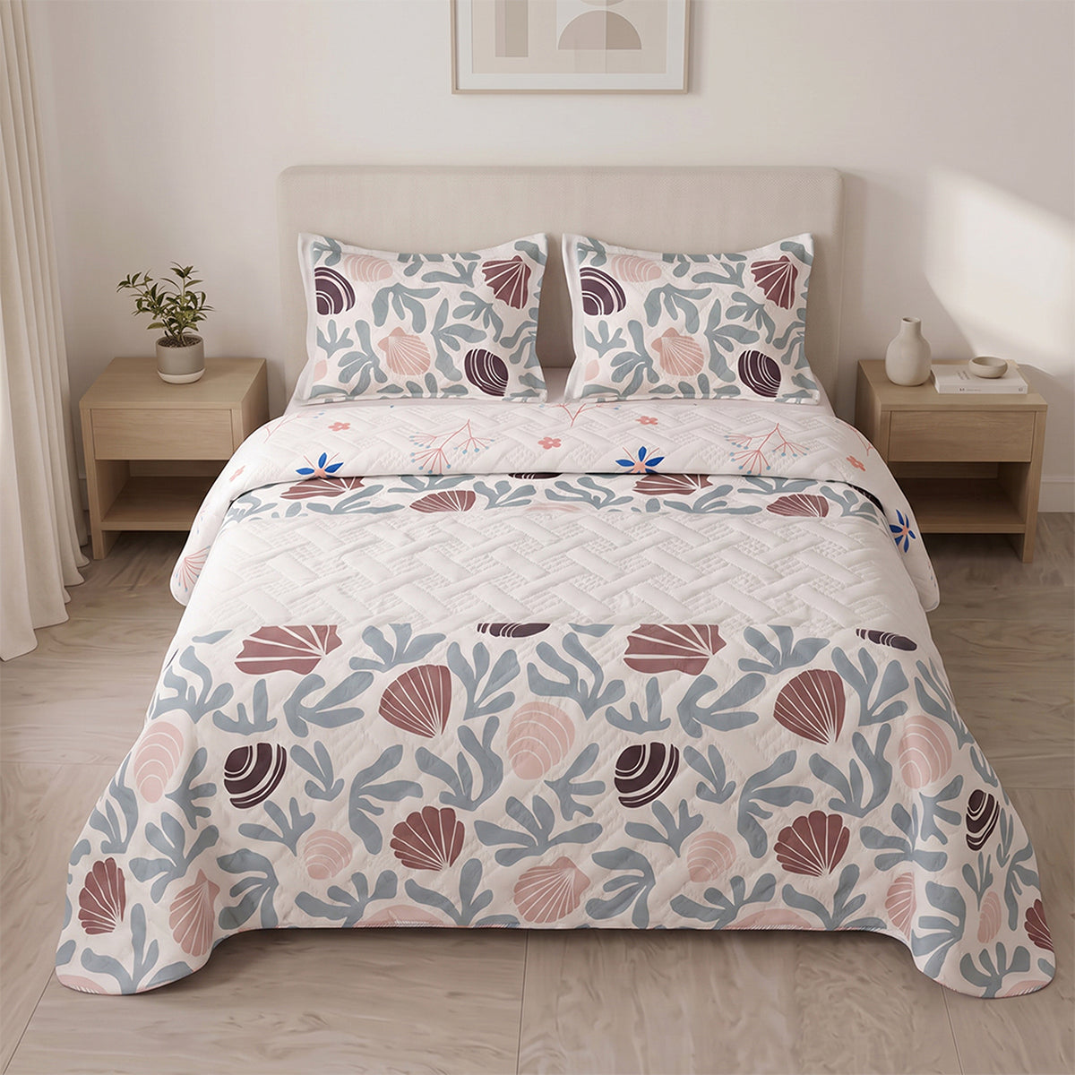 Cubrelecho sencillo Reef Rosa blanco y salmón en microfibra 100x190 cm
