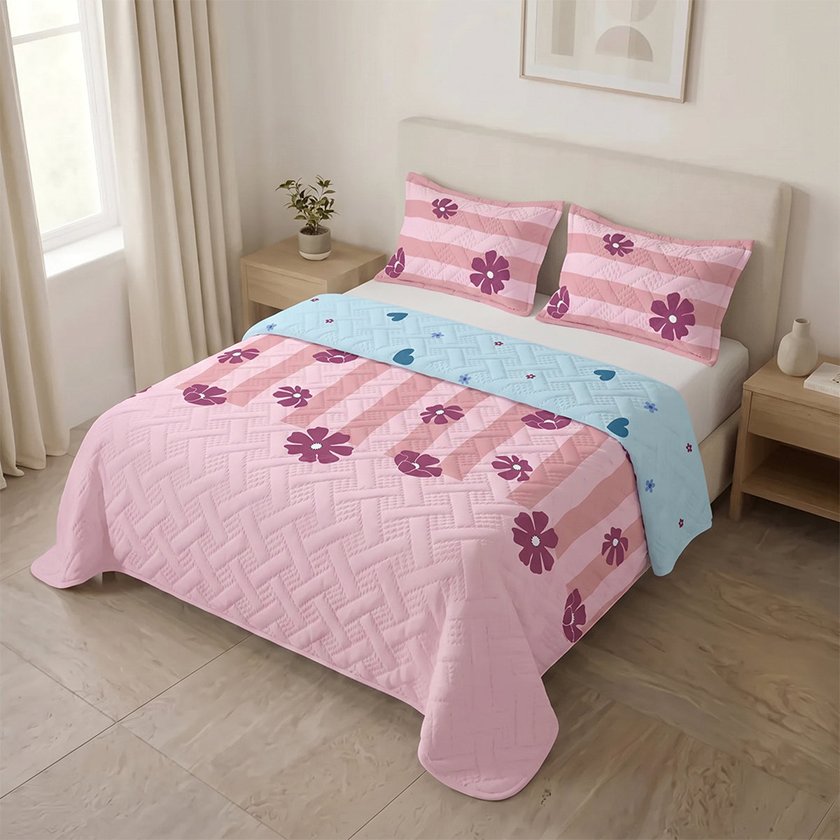 Cubrelecho sencillo rosado Oasis Malva en microfibra termosellada 100x190 cm