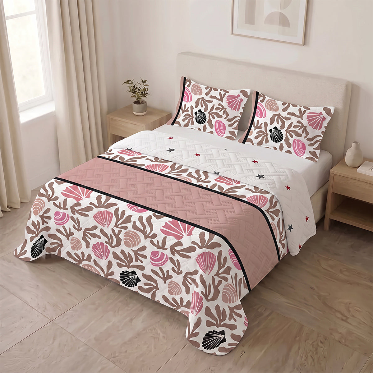 Cubrelecho sencillo coral Astral blanco y palo de rosa en microfibra 100x190 cm