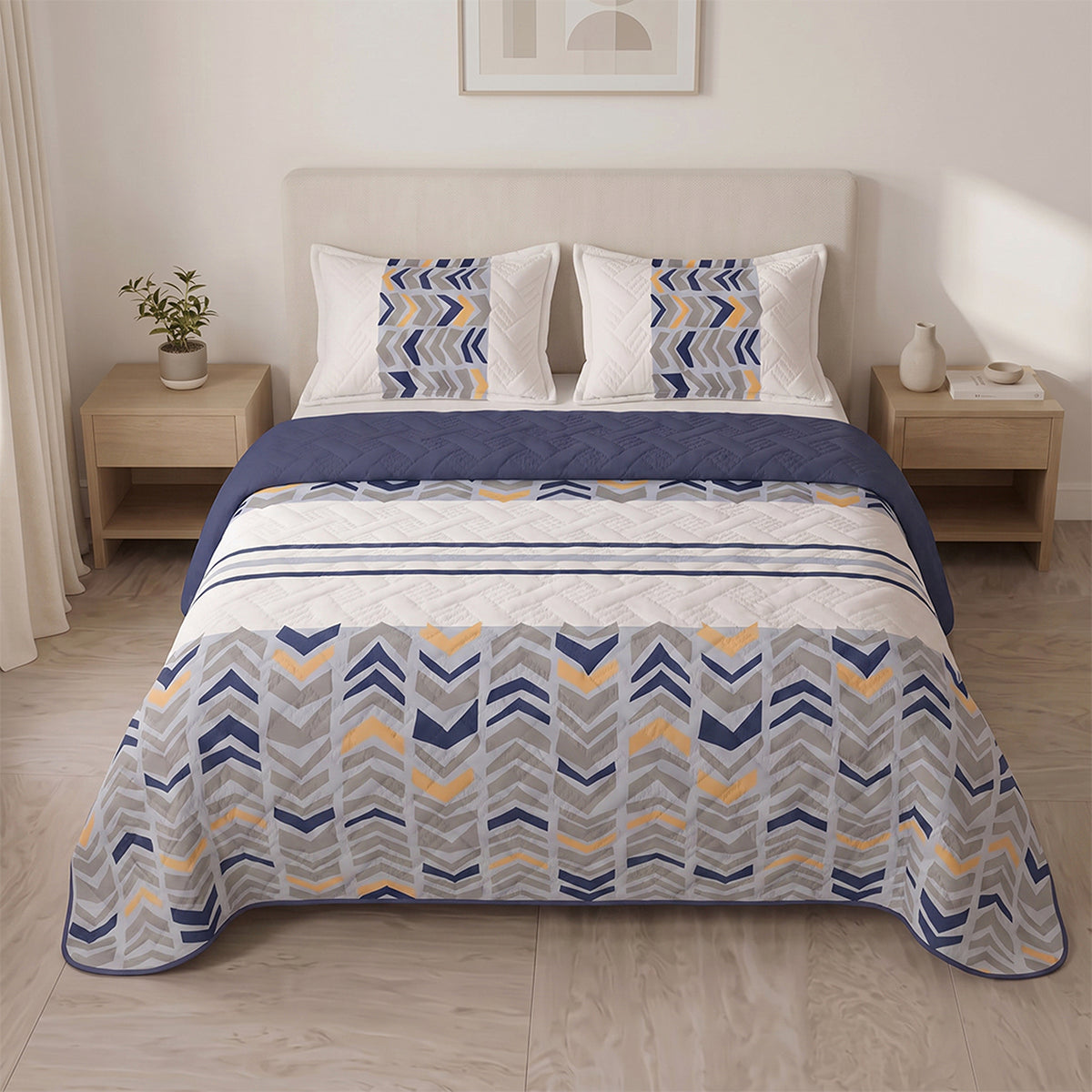 Cubrelecho para cama doble azul oscuro Vanguardia Zafiro en microfibra 140x190 cm termosellado