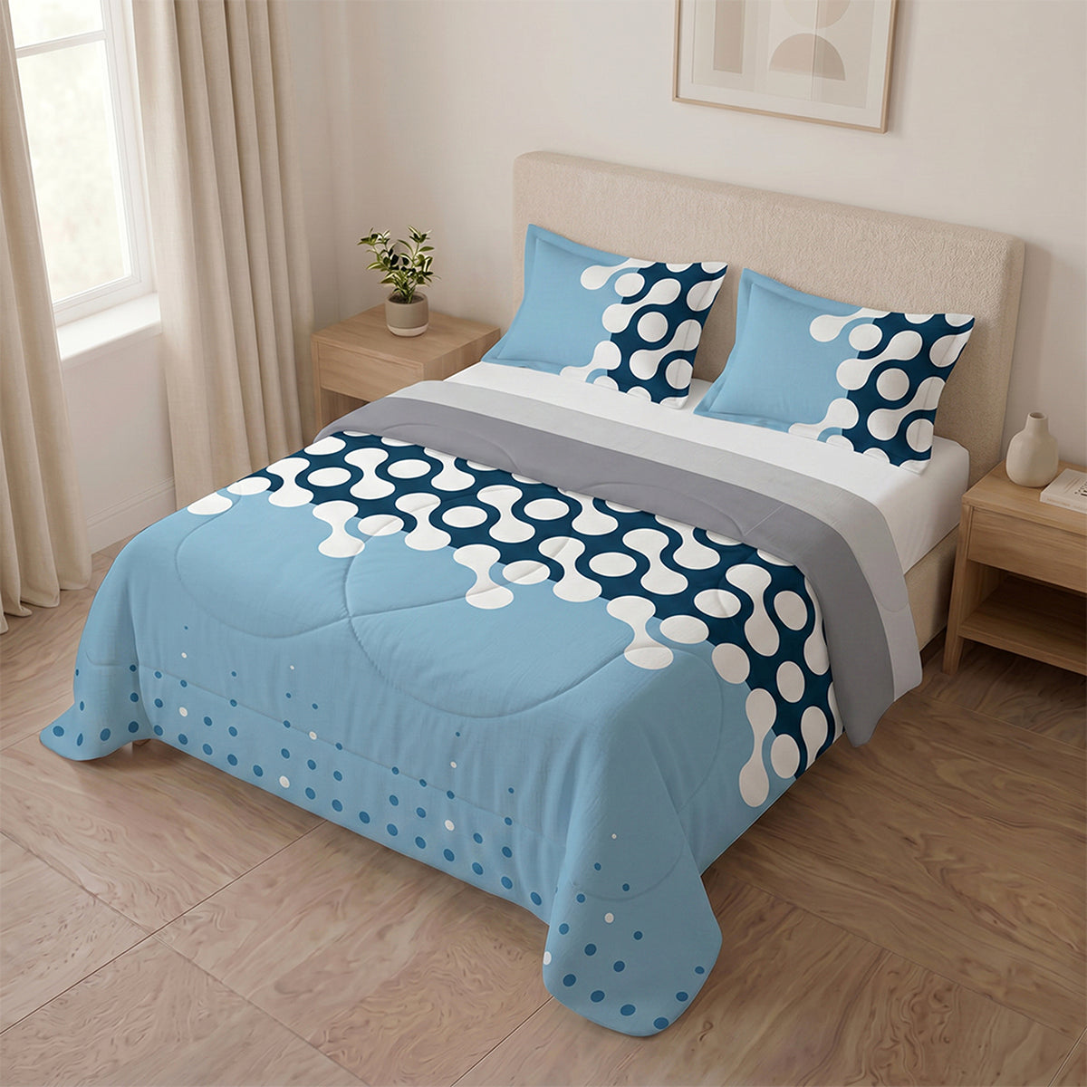 Cubrelecho para cama doble gris oscuro y azul 140x190 cm en microfibra doble faz
