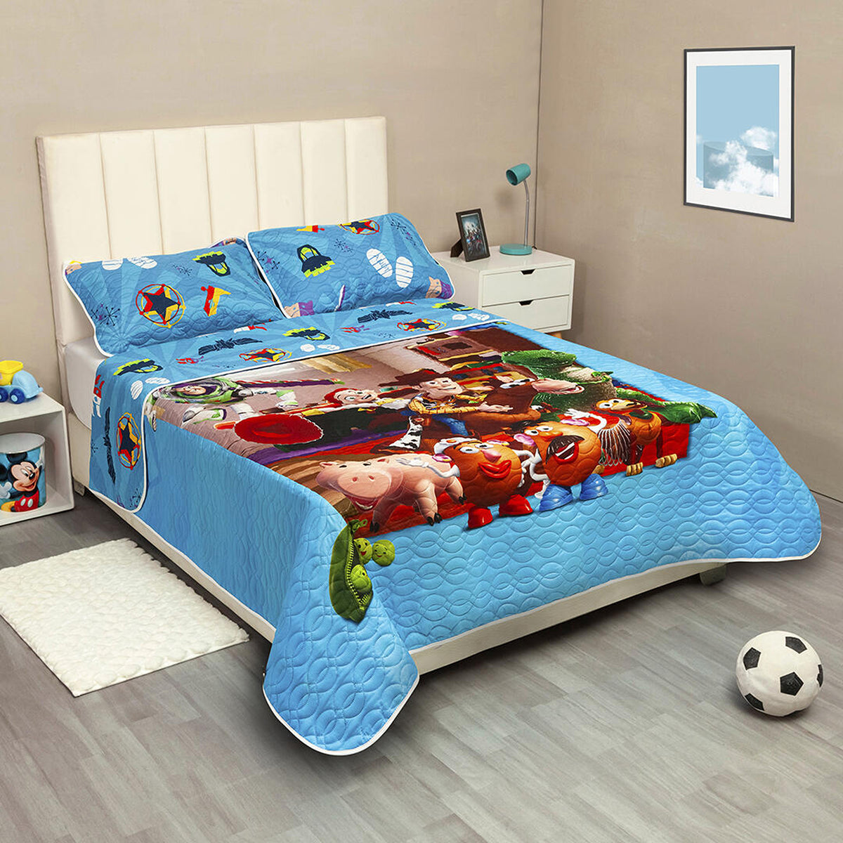 Cubrelecho infantil azul claro Disney Core Toy Story sencillo 100x190 cm doble faz