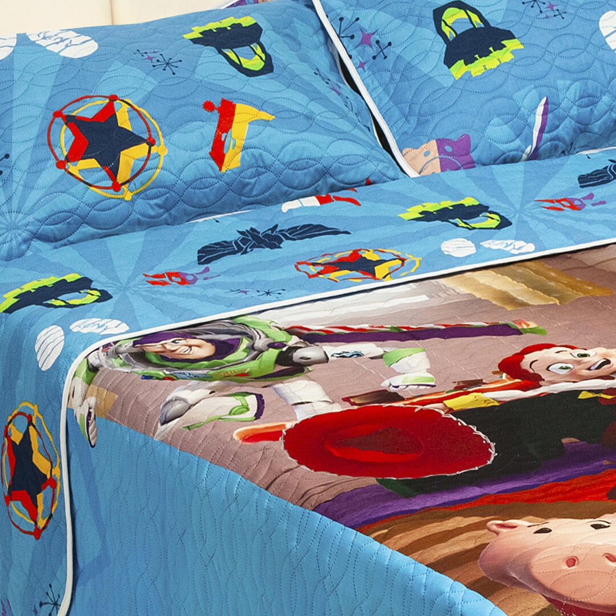 Cubrelecho infantil azul claro Disney Core Toy Story sencillo 100x190 cm doble faz