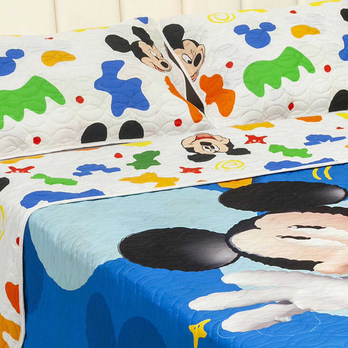 Cubrelecho infantil semidoble azul Disney Core Mickey Jr doble faz 120x190 cm