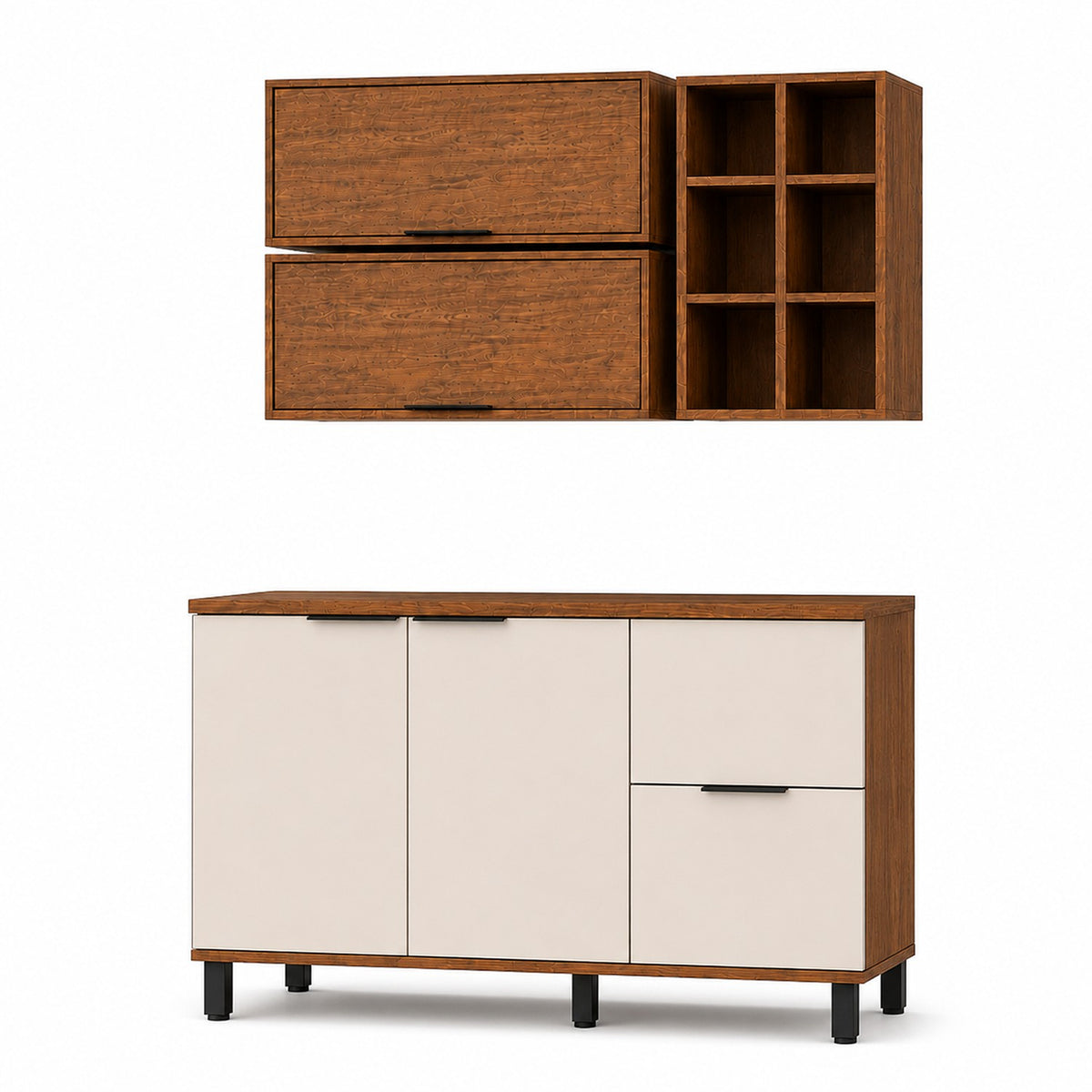 Cocina Tahiti Natural y Blanco Apagado 120x163.5cm con Cuatro Puertas sin Mesón y Sin Estufa