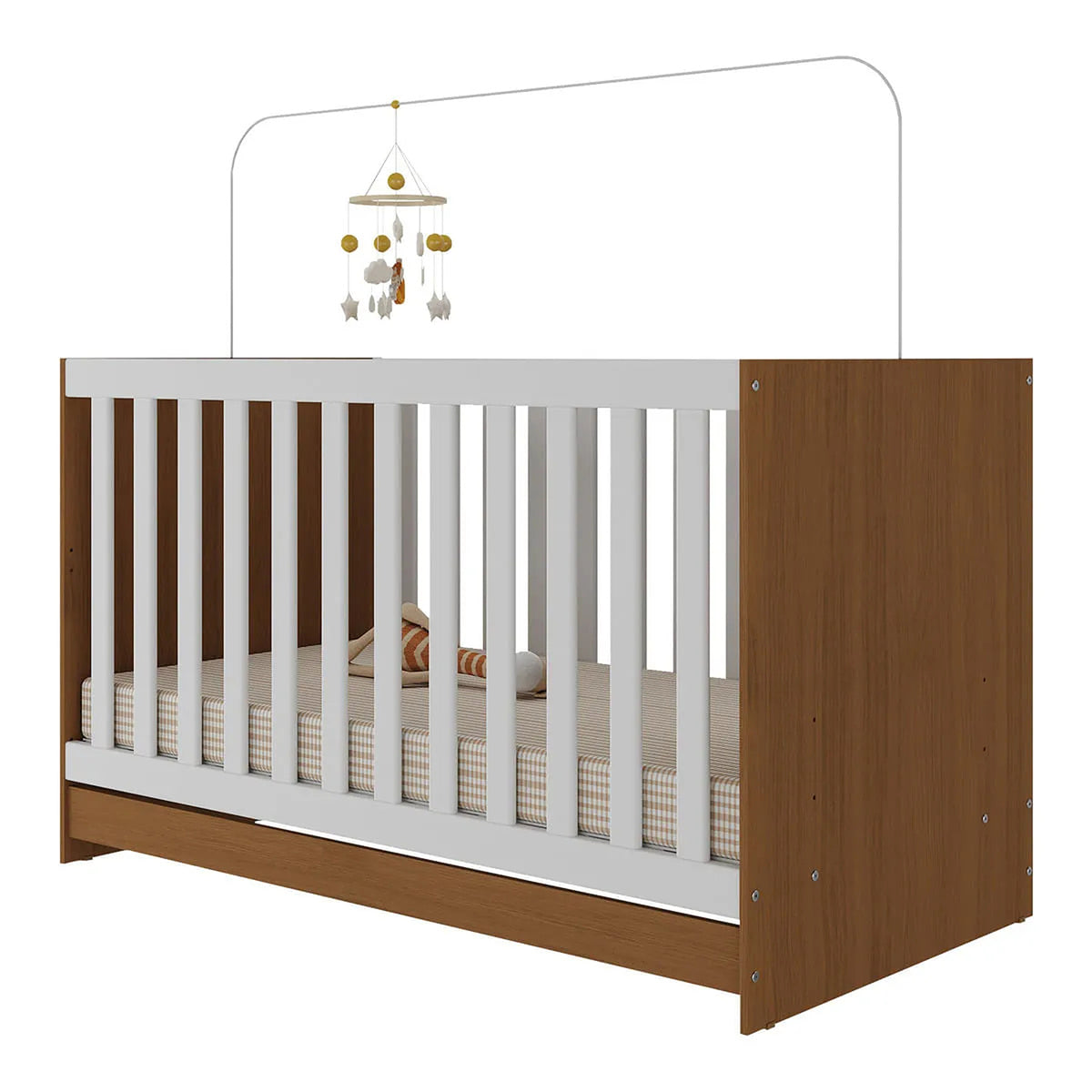Cuna 3 en 1 Blanco y Café 66x80cm para Colchón Infantil 60 X 130 Cm con Colchón