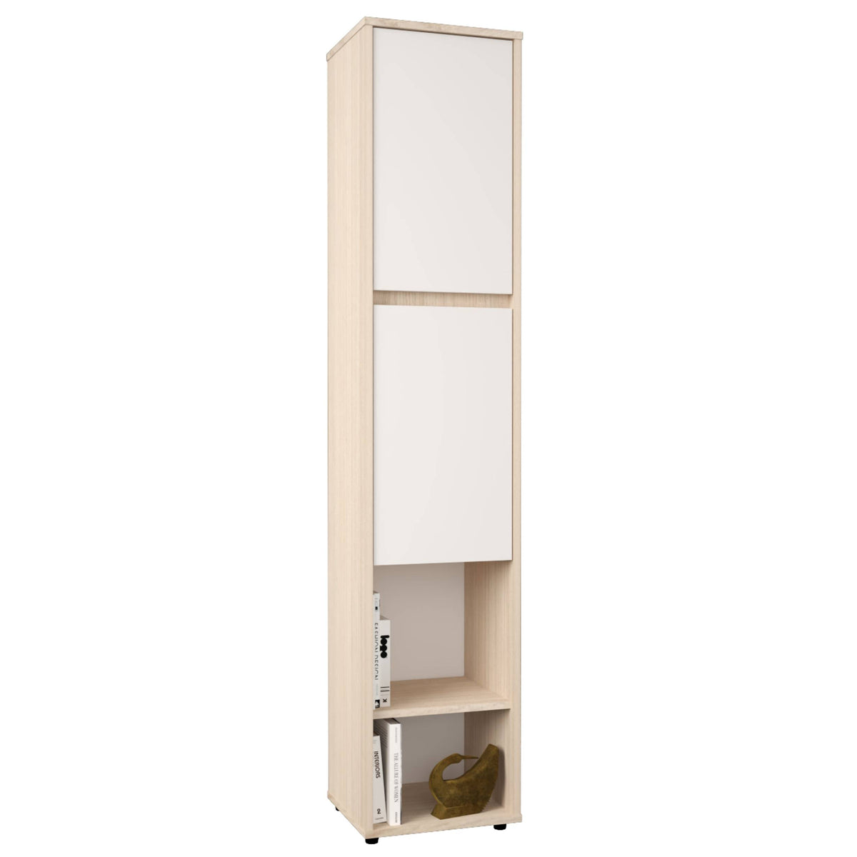 Biblioteca moderna arena y blanco en MDF 33.4x166 cm con 2 puertas