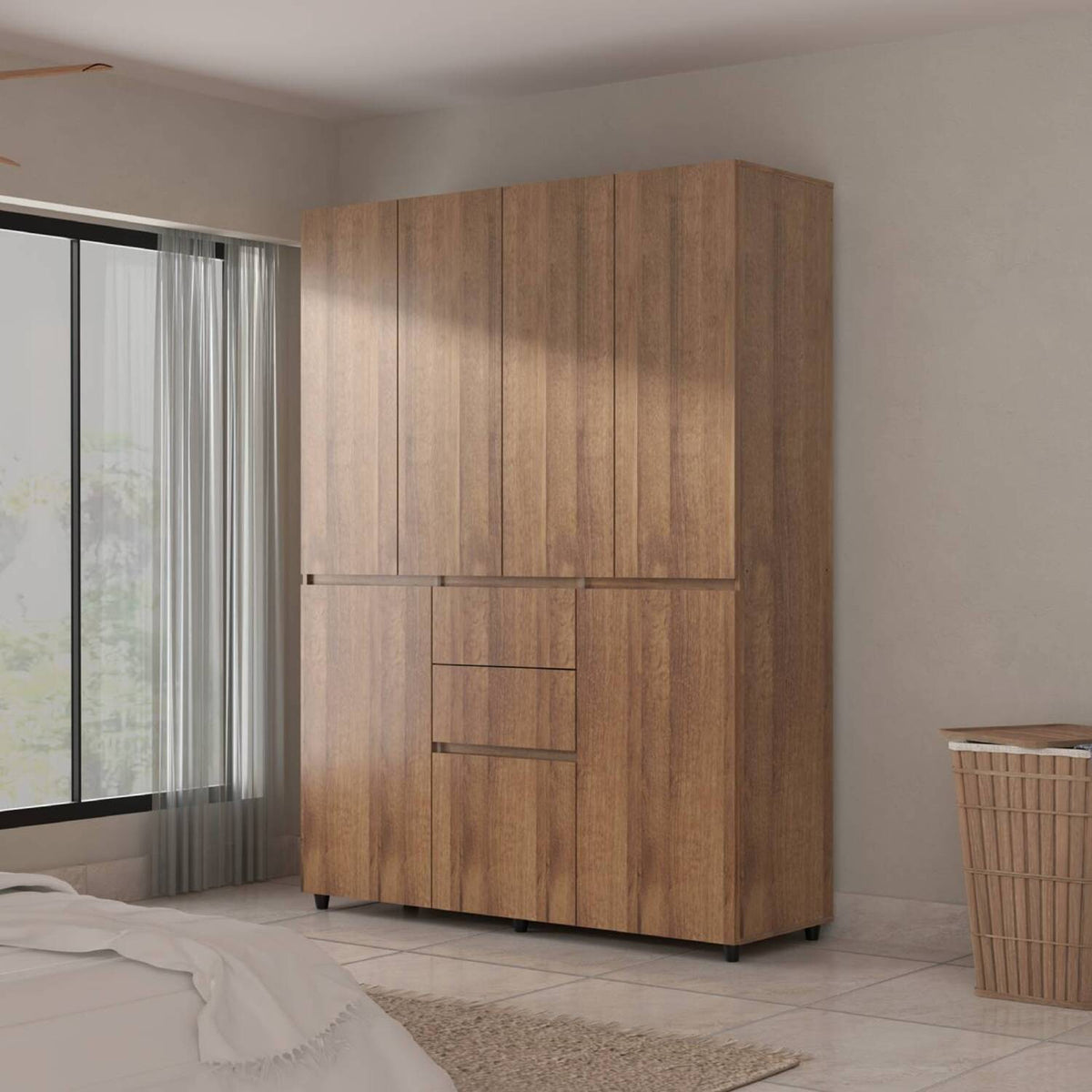 Armario amaretto moderno en MDF 150x200 cm con 6 puertas y 2 cajones