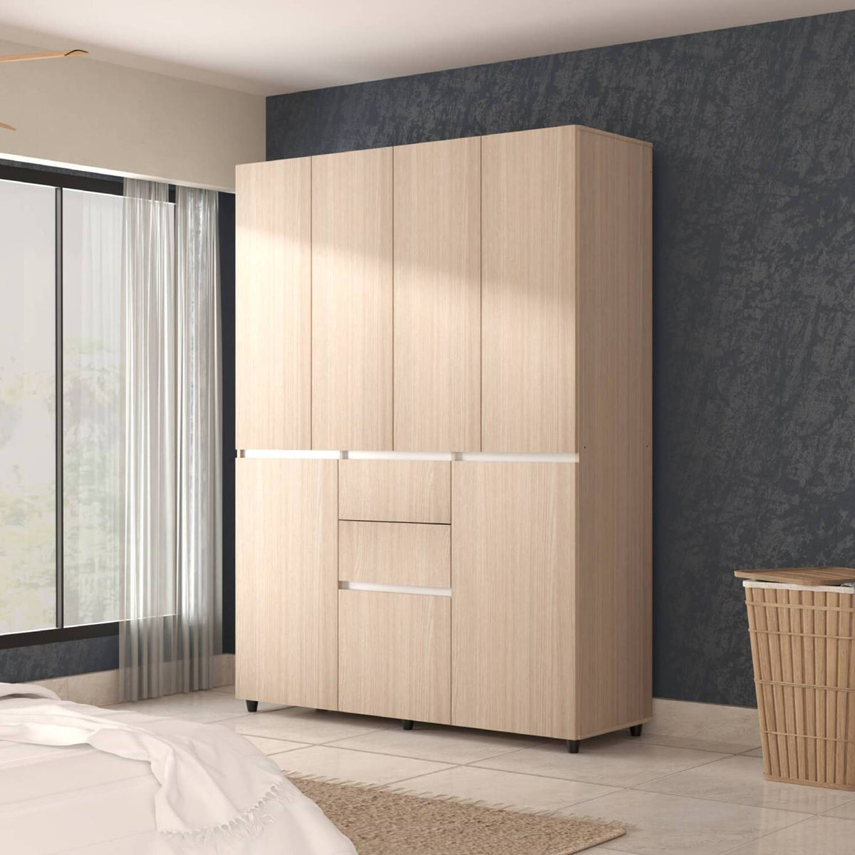 Armario arena 150x200 cm en MDF con 7 puertas y 2 cajones