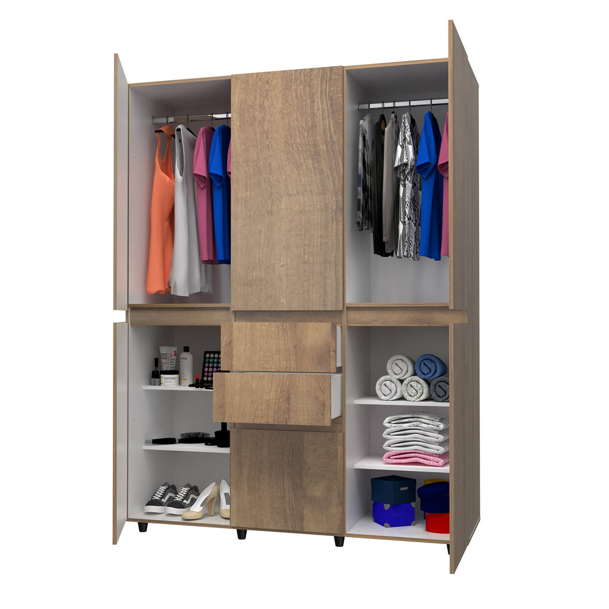Armario amaretto 150x200 cm en MDF con 6 puertas y 2 cajones