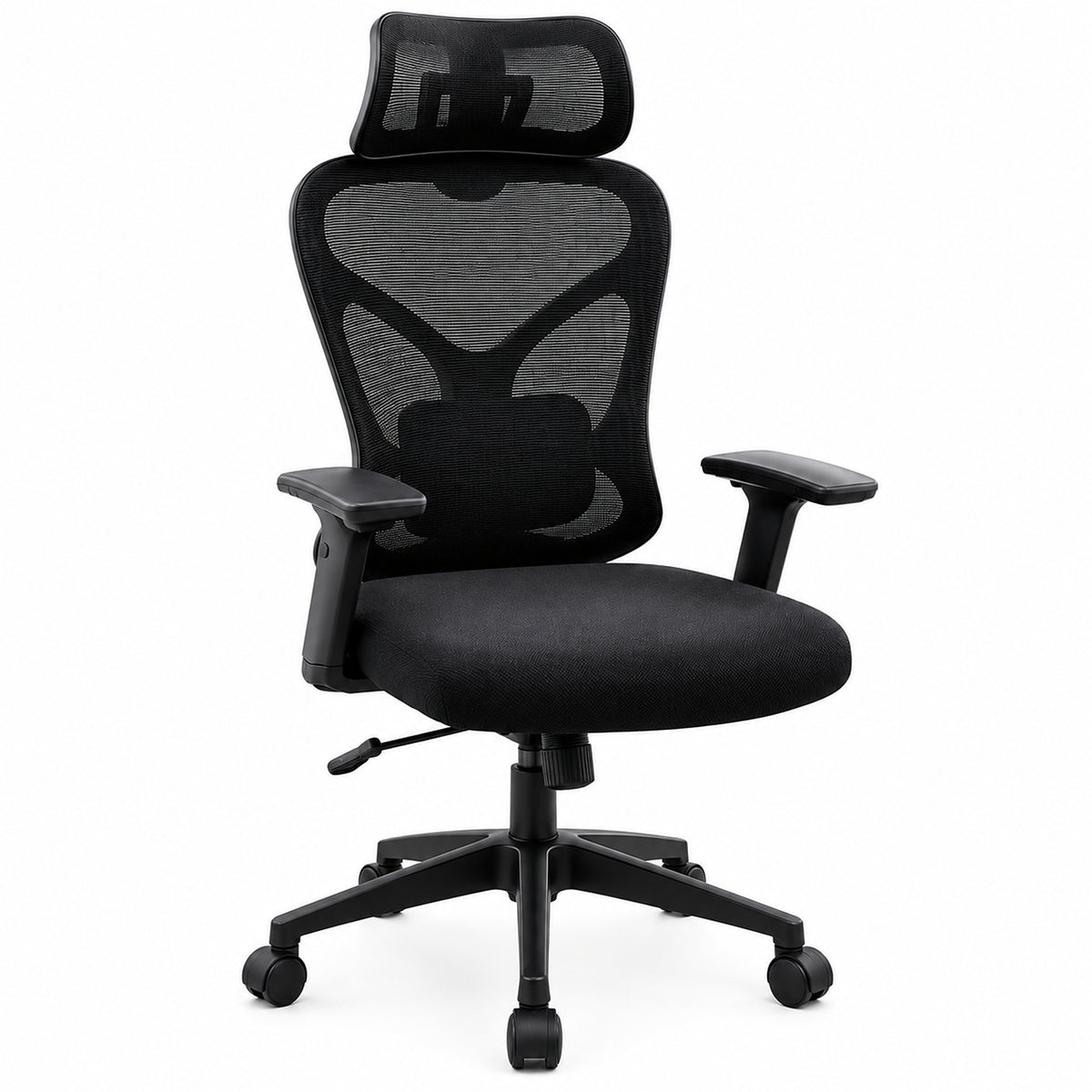 Silla de oficina ergonómica negra en malla con cabecero ajustable 65x120 cm