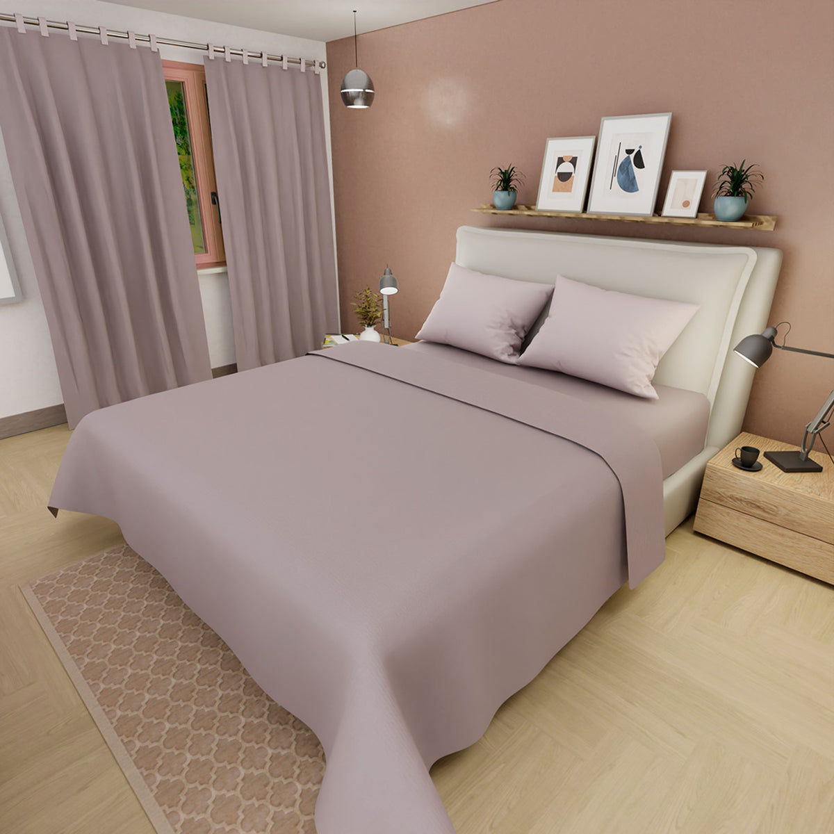 Juego de sábanas Confortable para cama doble lila con cortina en microfibra 140x190 cm