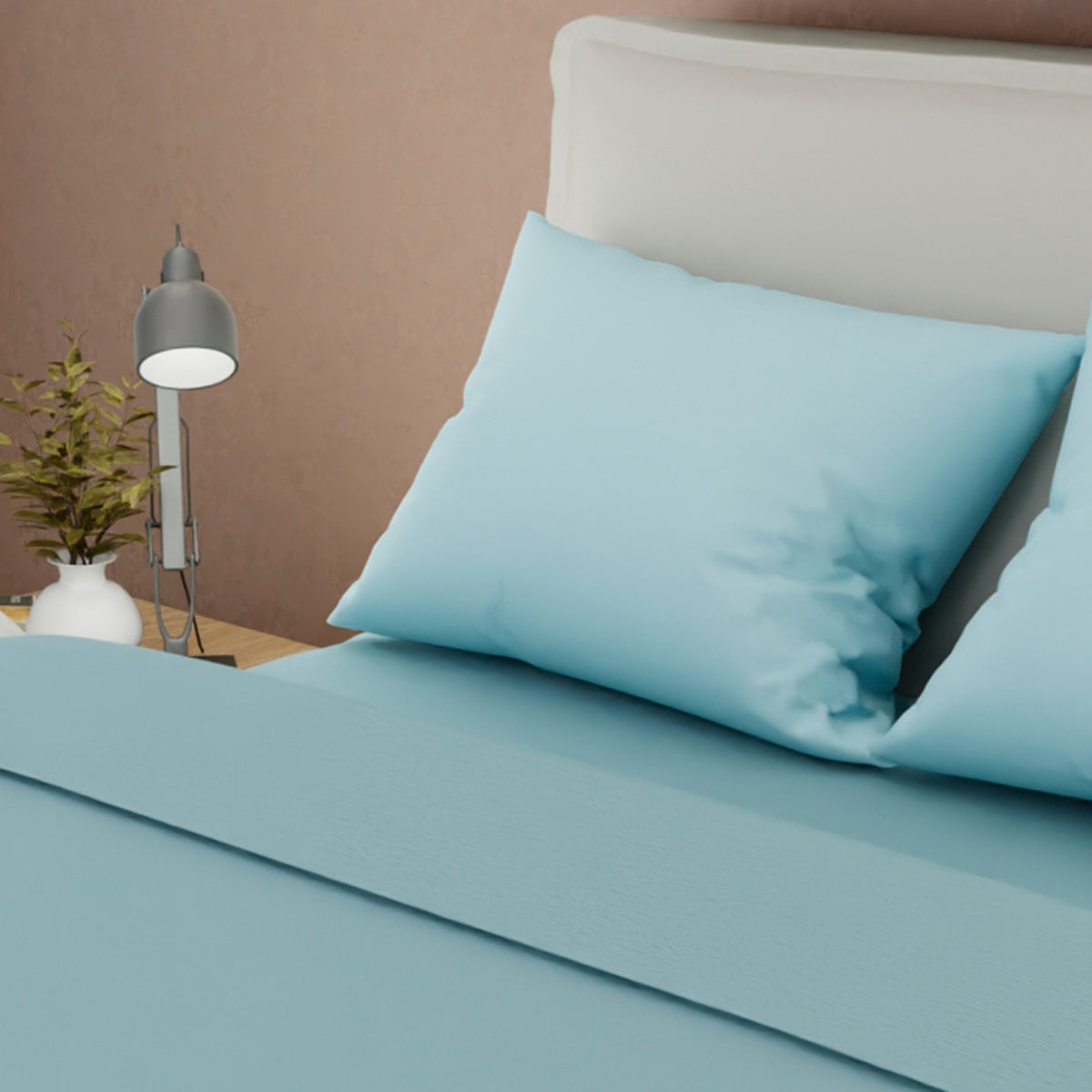 Juego de sábanas Confortable para cama doble azul claro con cortina en microfibra 140x190 cm