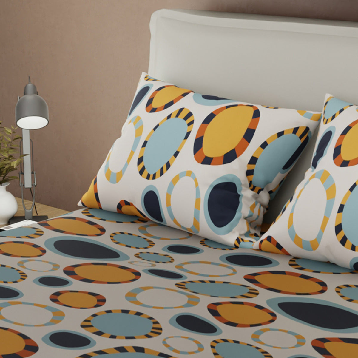 Juego de sábanas Dynamic Stripes queen azul con cortina en microfibra 160x190 cm