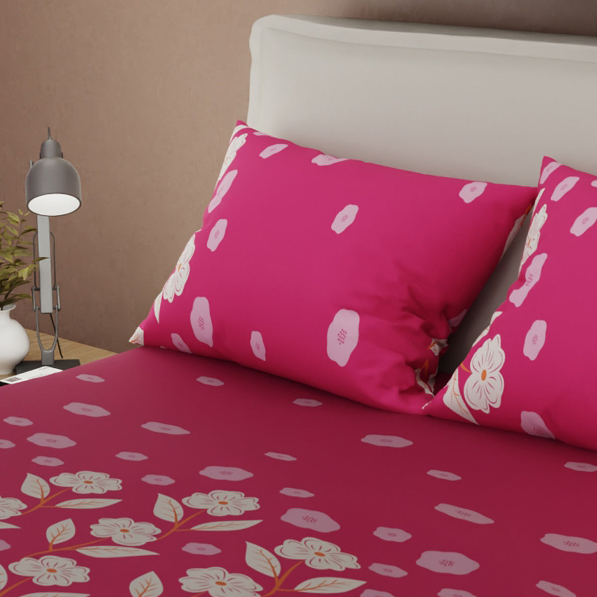 Juego de sábanas Elegant Flora queen rosado con cortina en microfibra 160x190 cm