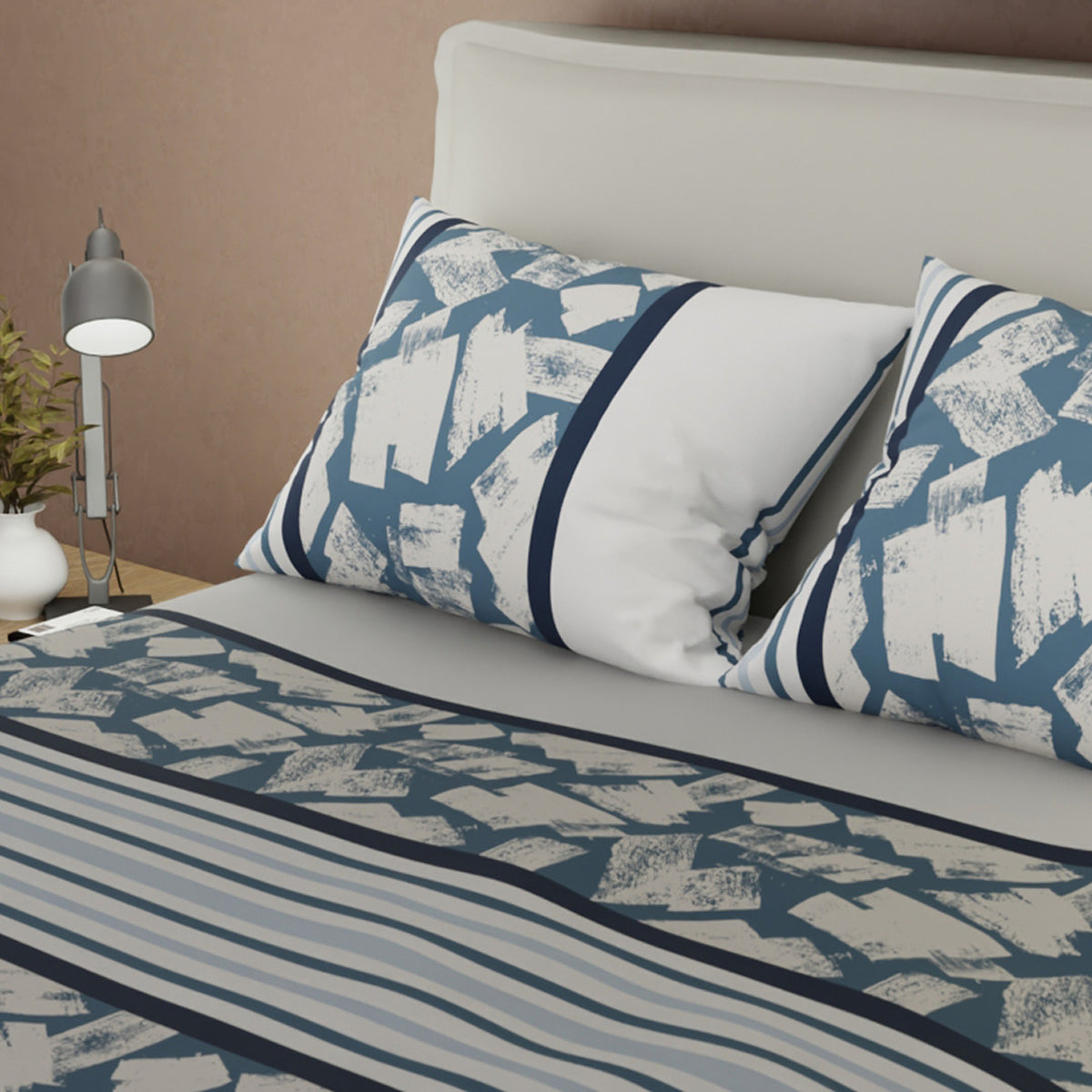Juego de sábanas Ash & Cobalt para cama doble gris y azul con cortina en microfibra 140x190 cm