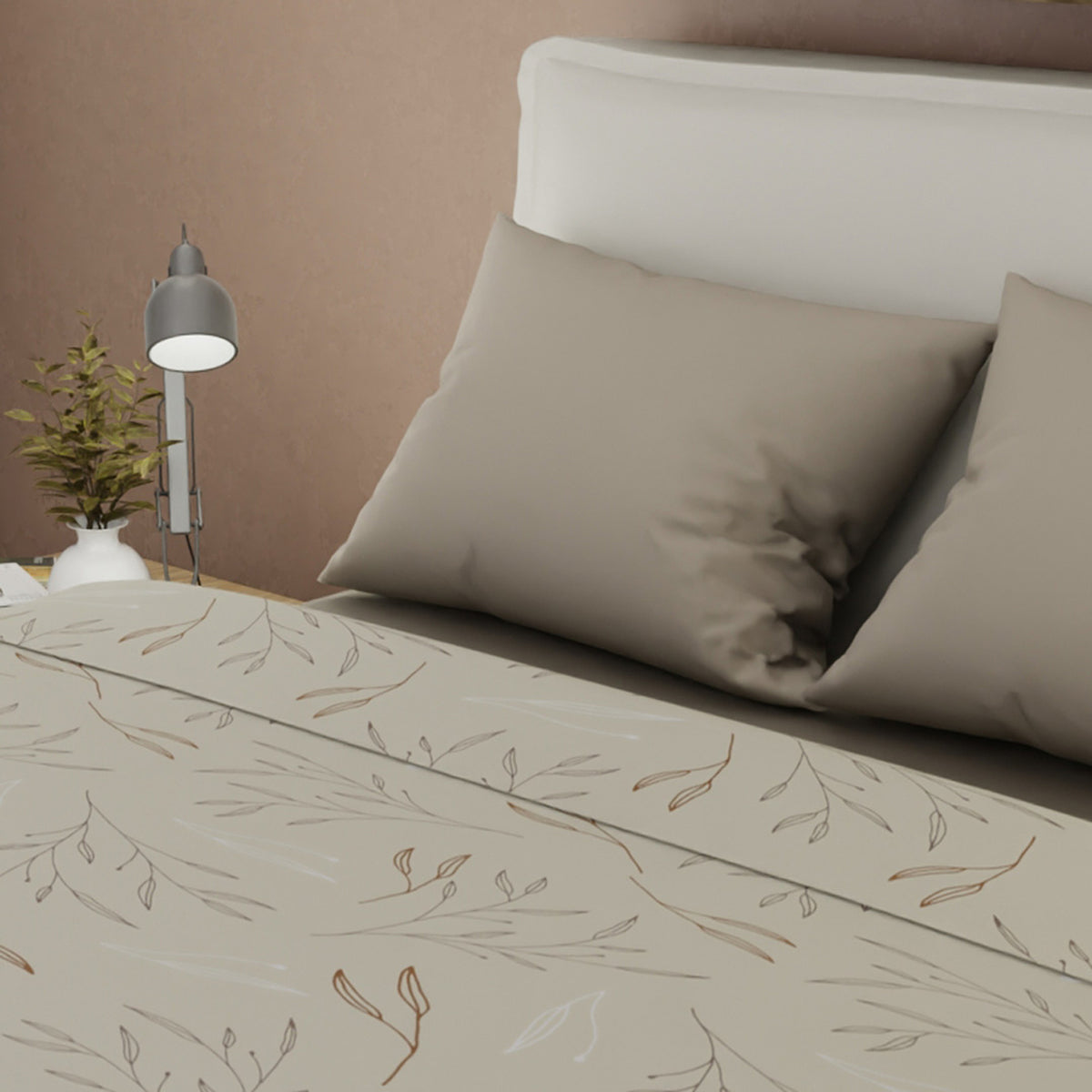 Juego de sábanas Tendenza Ramo di Luce para cama doble beige claro en microfibra 140x190 cm