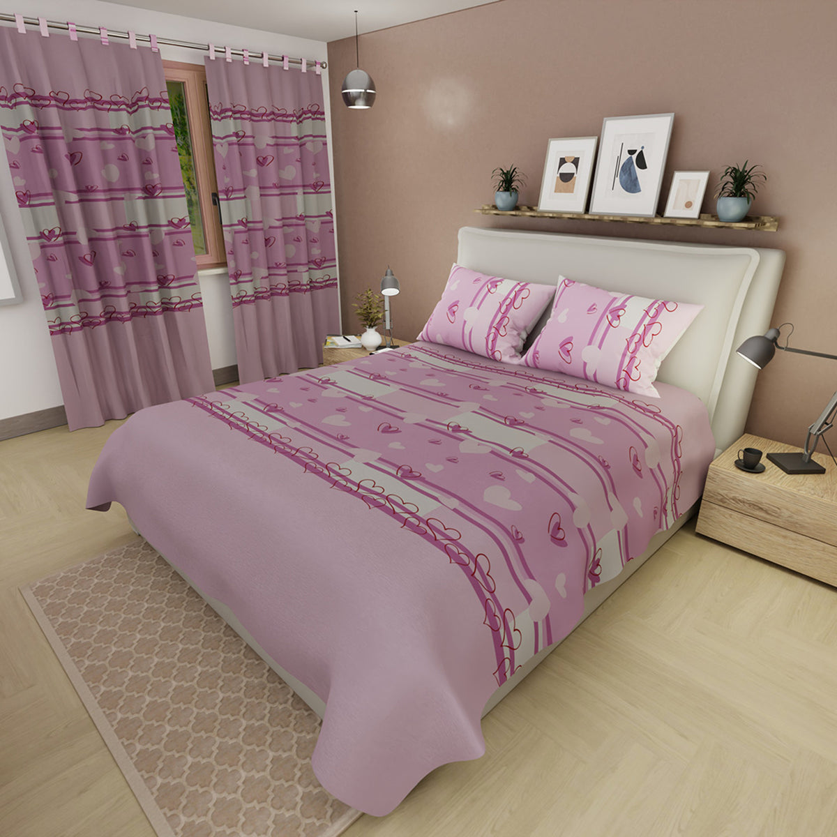 Juego de sábanas Corazones del Mar queen rosa en microfibra 160x190 cm