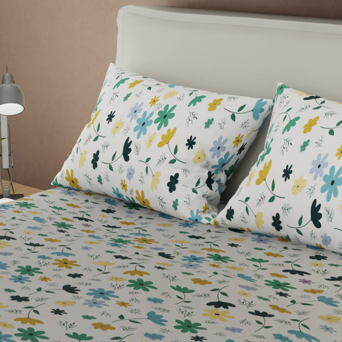 Juego de sábanas Aroma de Flores king azul cielo en microfibra 200x200 cm