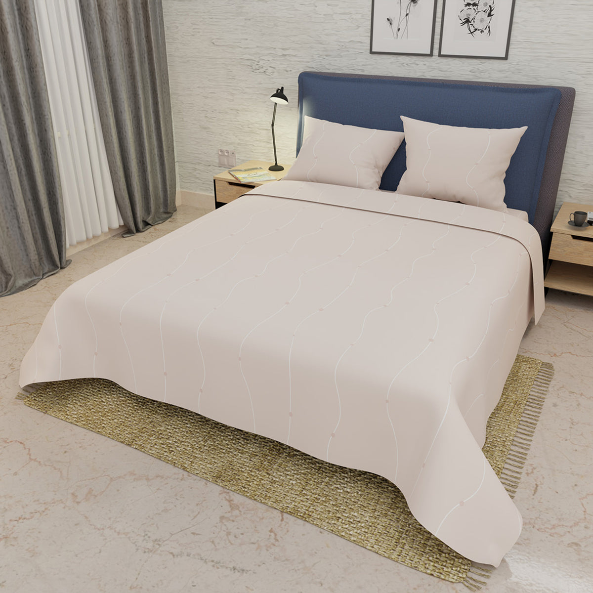 Sábana plana queen beige Velour 160x190 cm 250 hilos algodón y microfibra
