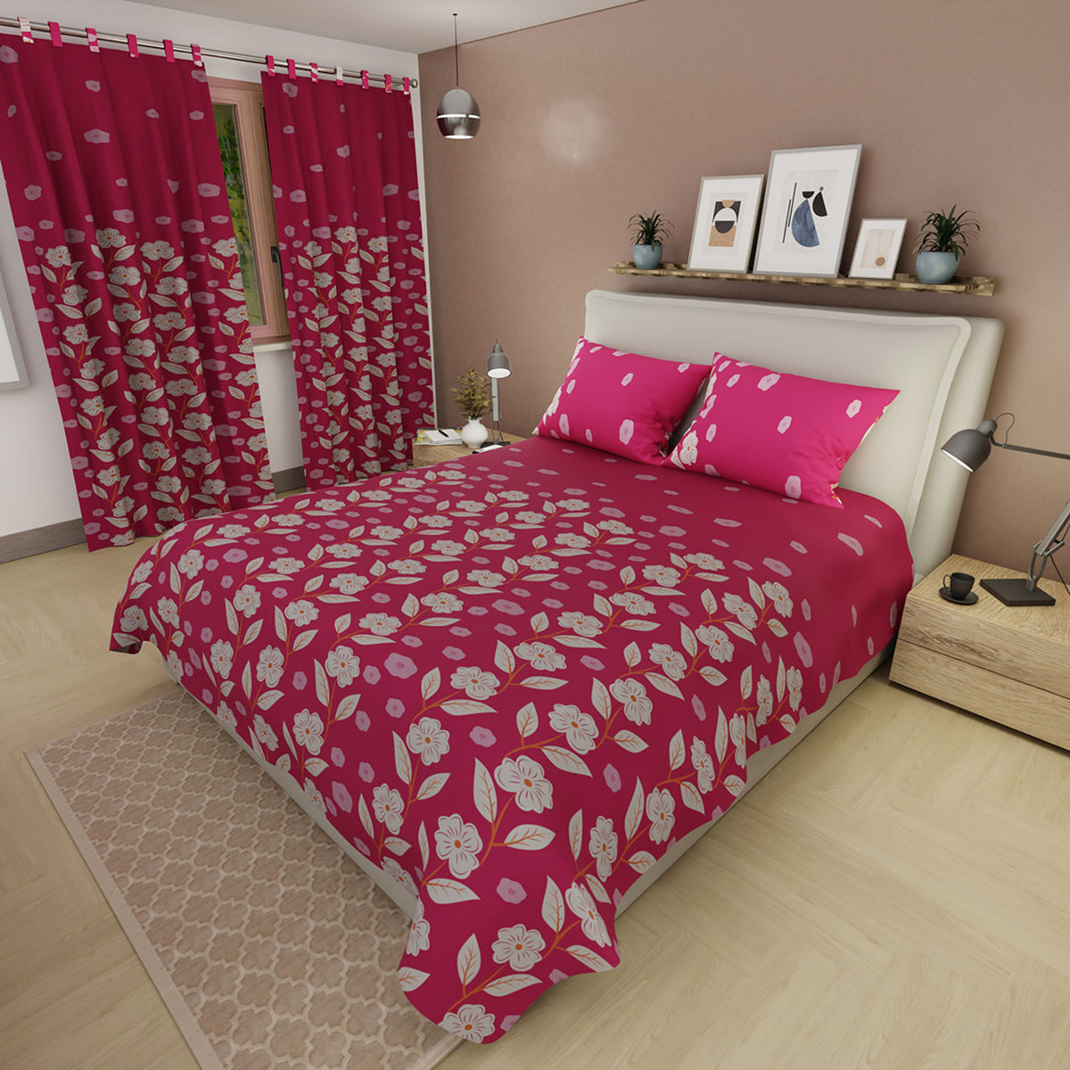 Juego de sábanas Floralia semidoble fucsia microfibra 120x190 cm