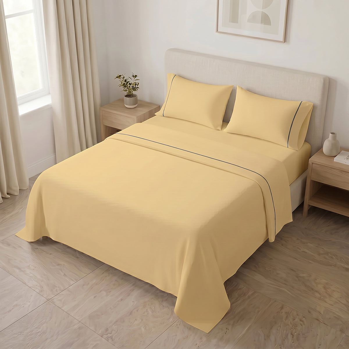 Sábana Básicos para cama doble amarilla en microfibra suavizada 140x190 cm con elástico