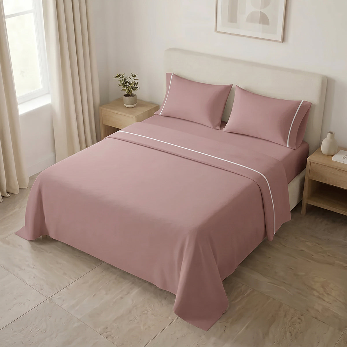 Sábana Básicos sencilla palo de rosa en microfibra suavizada 100x190 cm con elástico