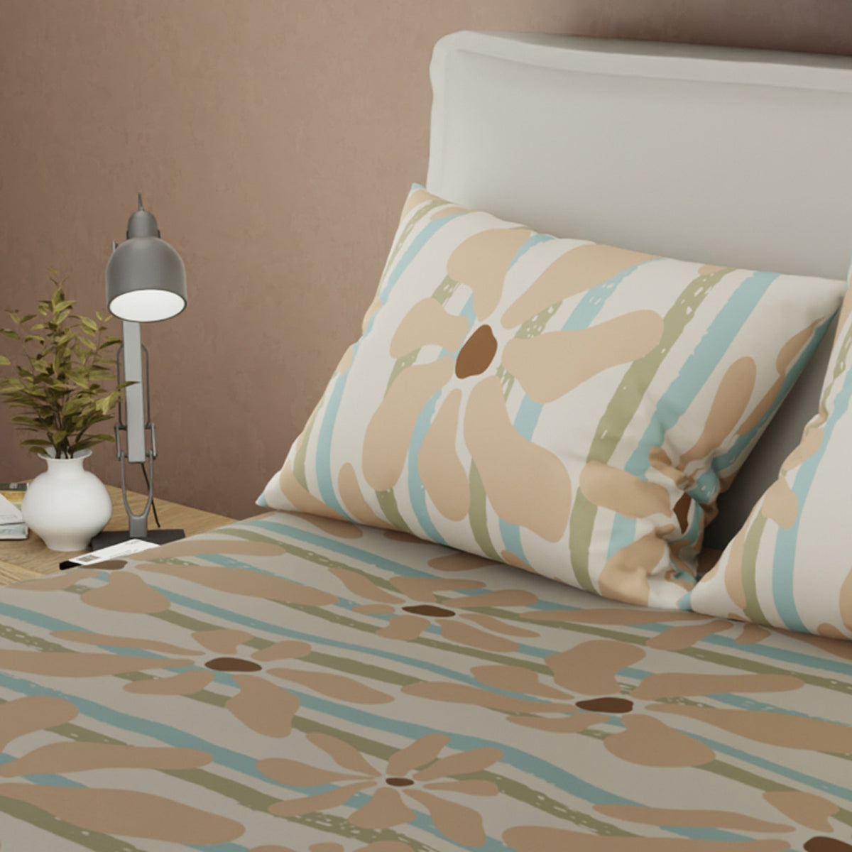 Juego de sábanas Coral Bloom para cama doble beige en microfibra 140x190 cm