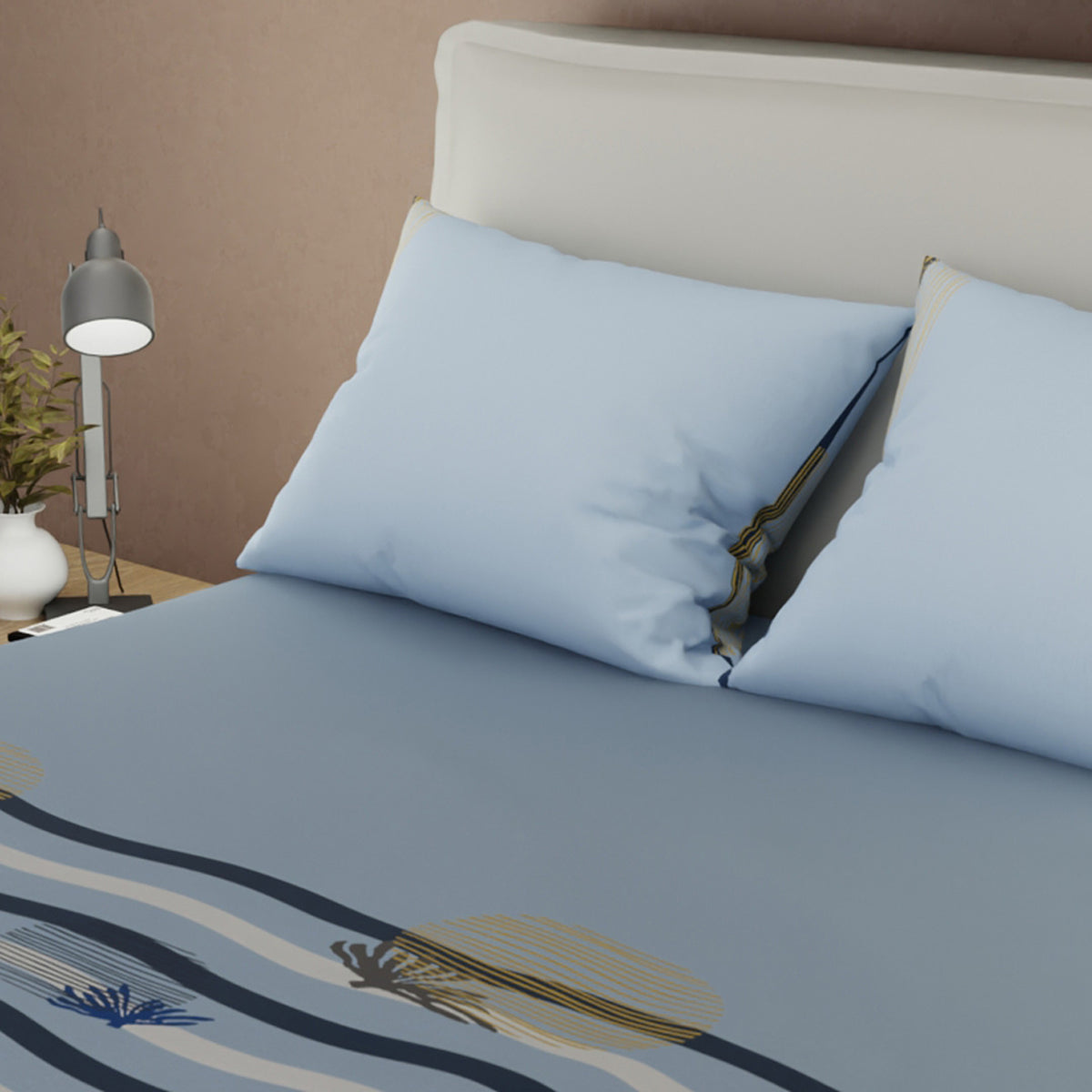 Juego de sábanas Palma Azur king azul grisáceo 200x200 cm microfibra