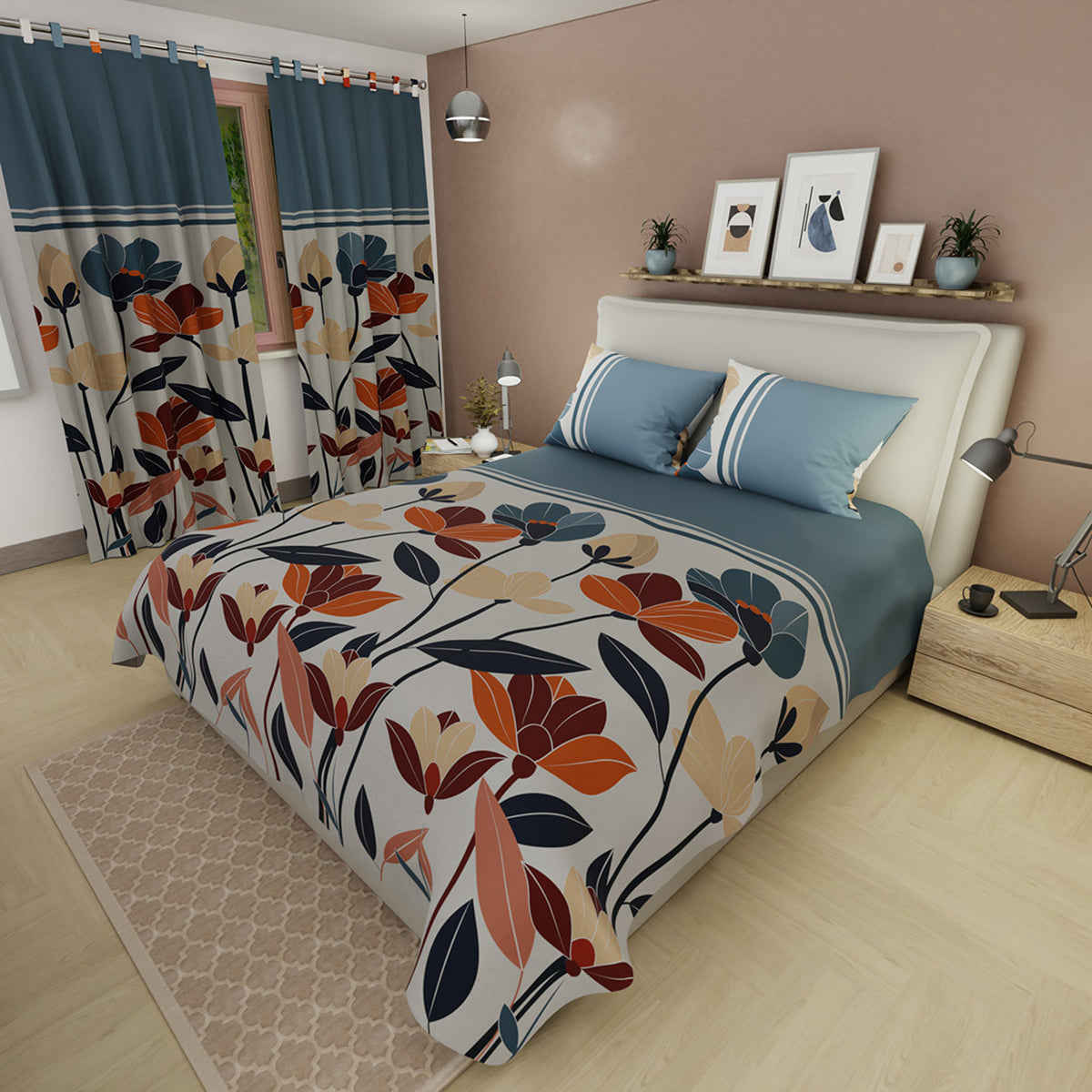 Juego de sábanas Pradera Avellana queen 160x190 cm en microfibra