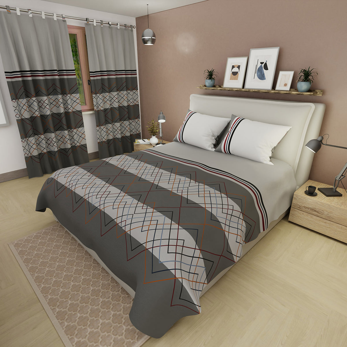Juego de sábanas Zig-Zag sencillo gris en microfibra 100x190 cm