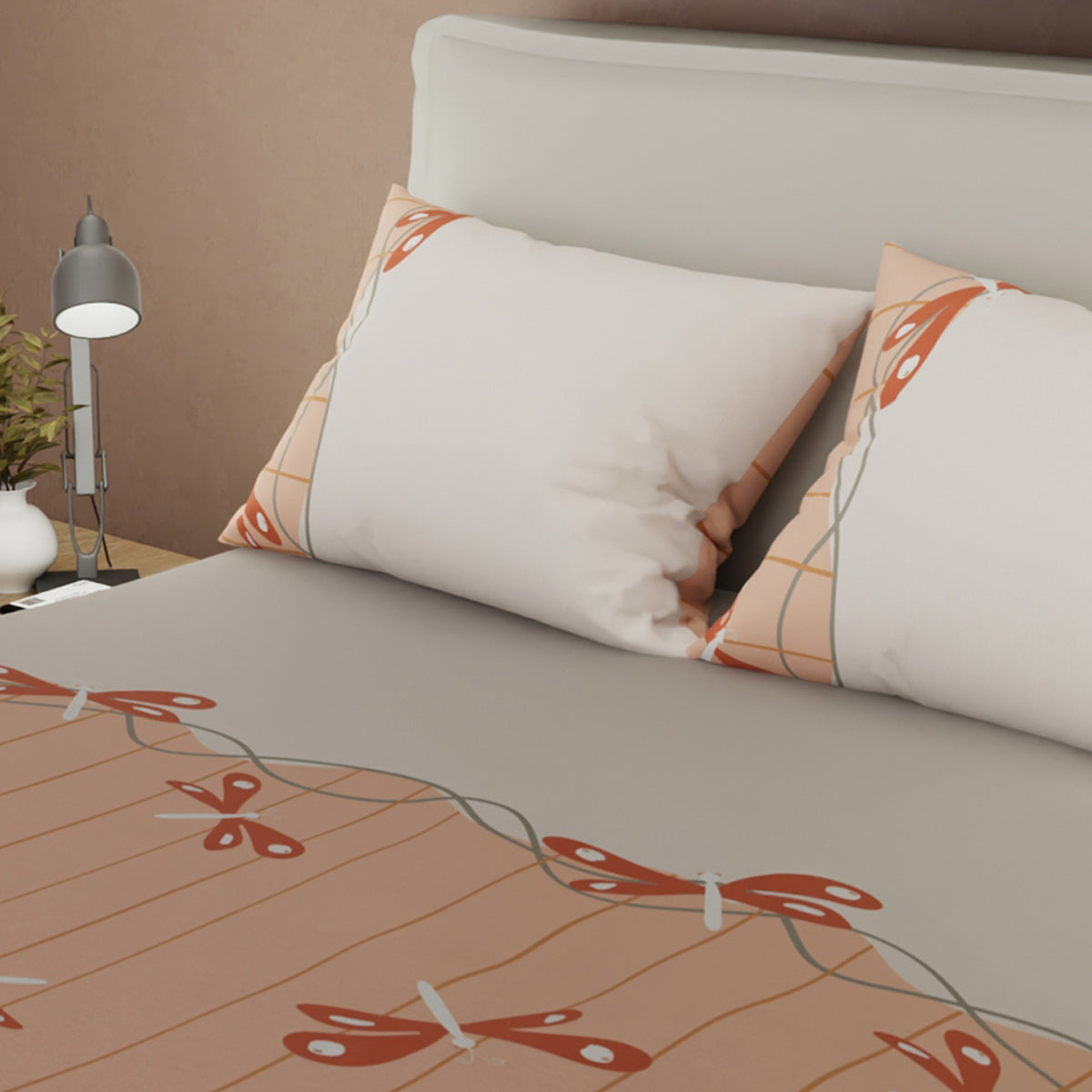 Juego de sábanas Clay Dragonfly para cama doble durazno en microfibra 140x190 cm