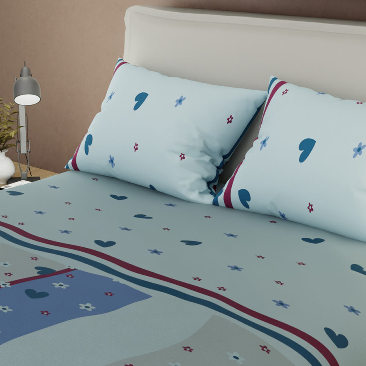 Juego de sábanas Marea Romántica para cama doble azul celeste en microfibra 140x190 cm