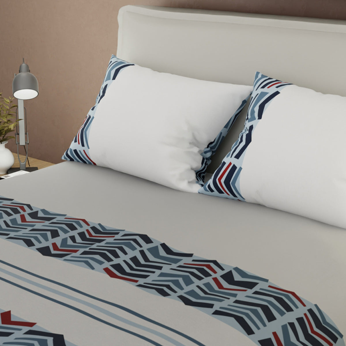 Juego de sábanas Vanguardia para cama doble gris claro y azul marino en microfibra 140x190 cm