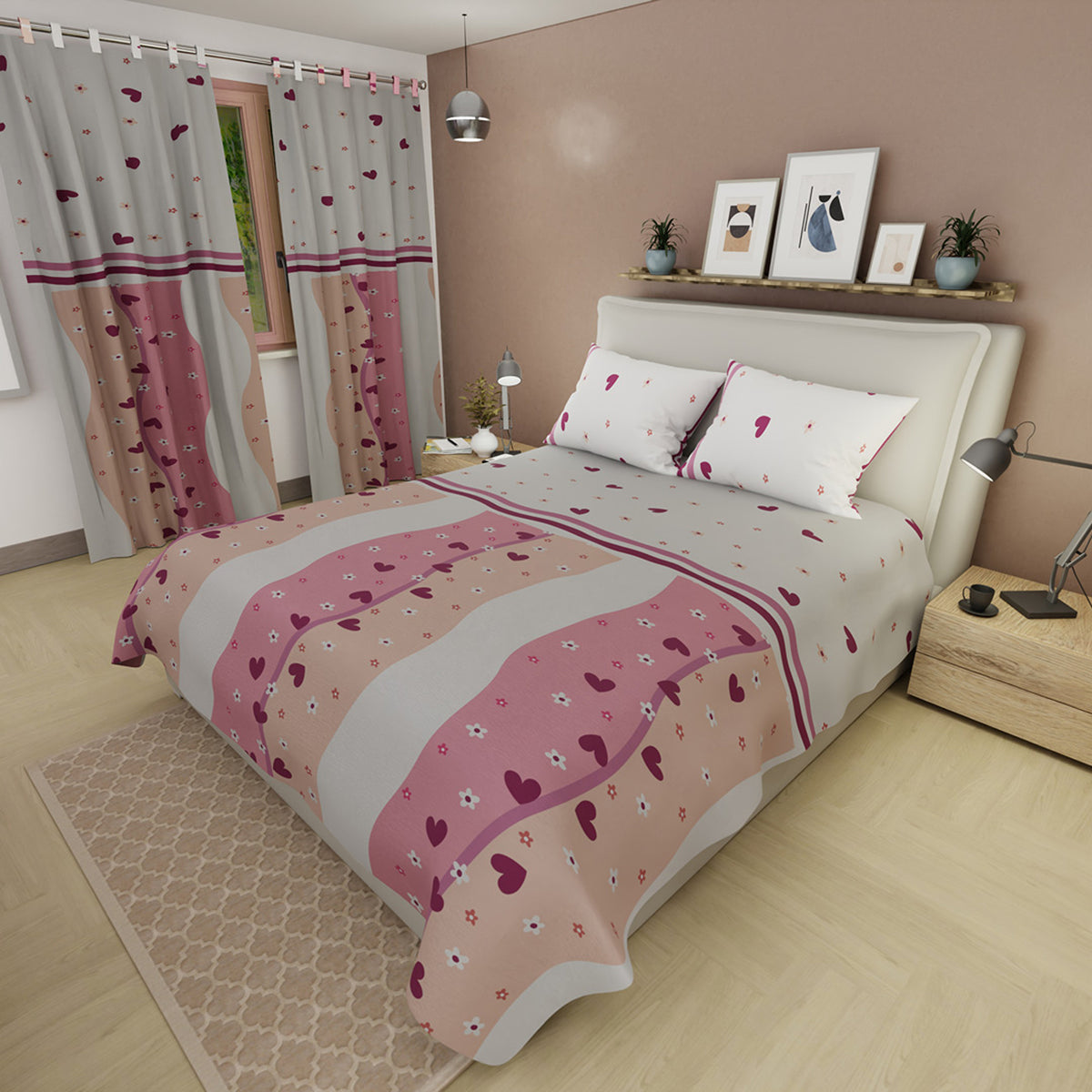 Juego de sábanas Marea Romántica para cama doble gris en microfibra 140x190 cm