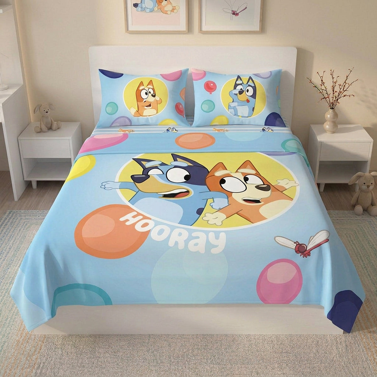 Juego de sábanas semidoble Bluey y Bingo azul en microfibra 120x190 cm