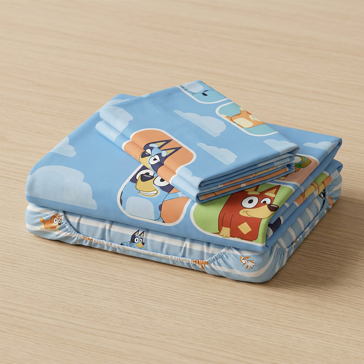 Juego de sábanas azul Bluey y Amigos sencillo 100x190 cm en microfibra suavizada