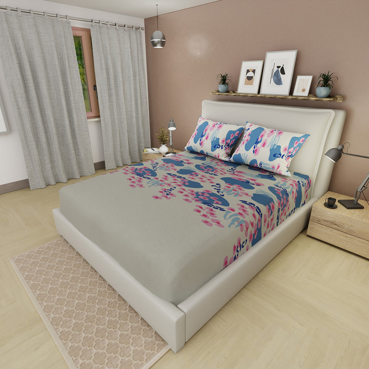 Sábana ajustable Natura Balance para cama doble estampada en microfibra 140x190 cm