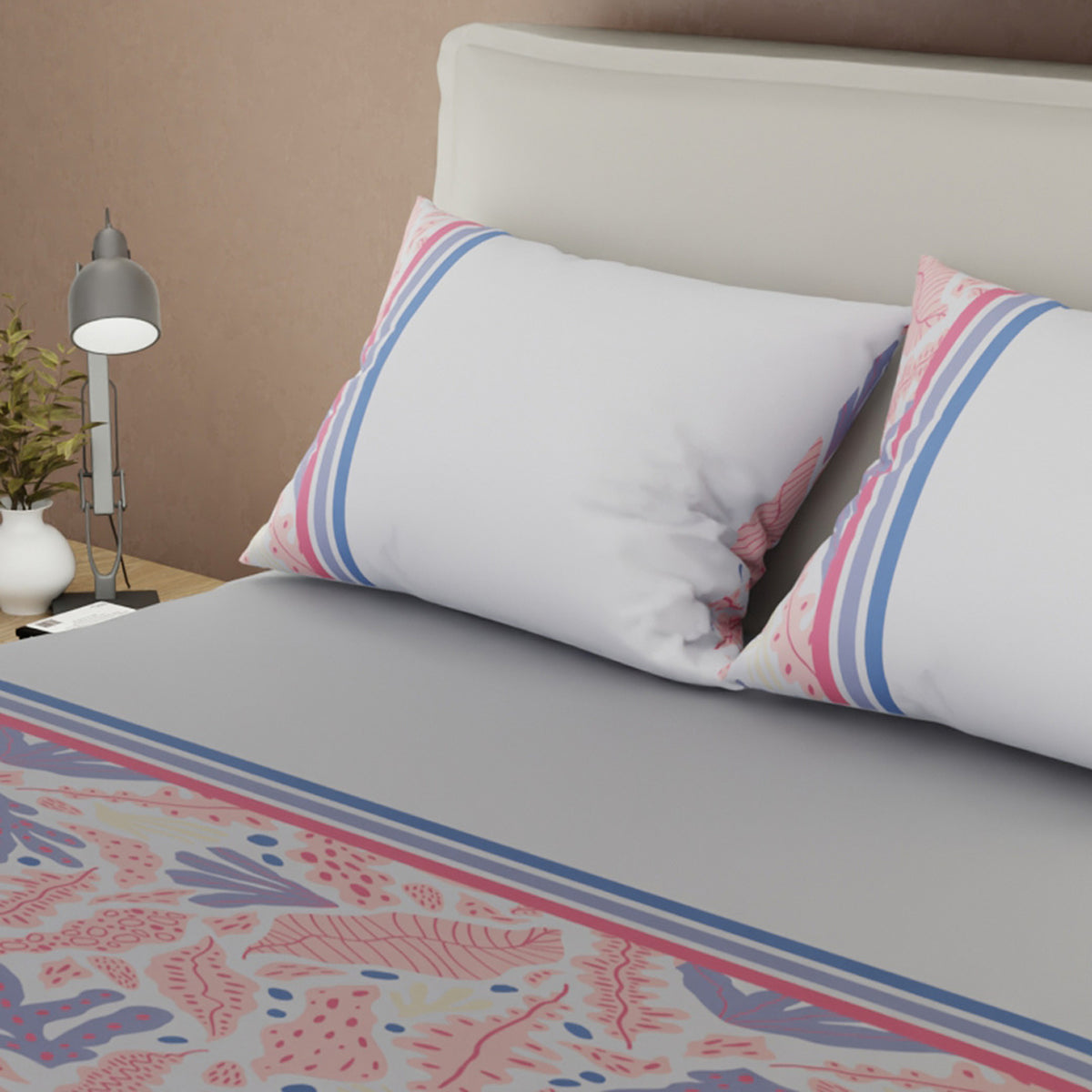 Sábana ajustable Romantic Due queen estampada en microfibra 160x190 cm con fundas