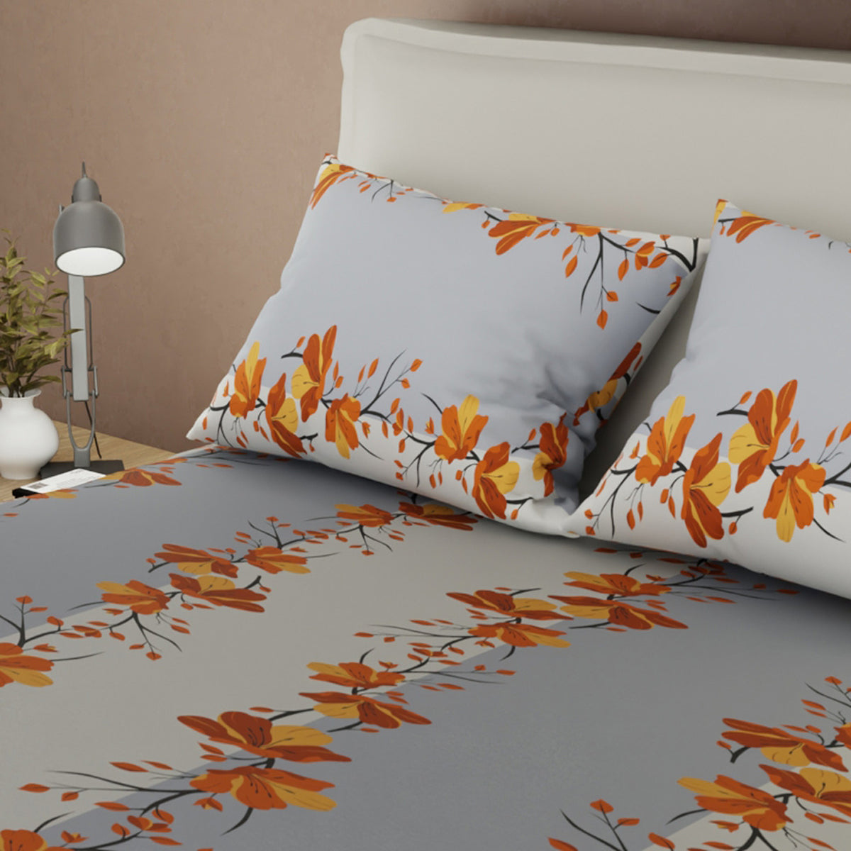 Sábana ajustable Formas Entrelazadas queen gris claro estampada en microfibra 160x190 cm